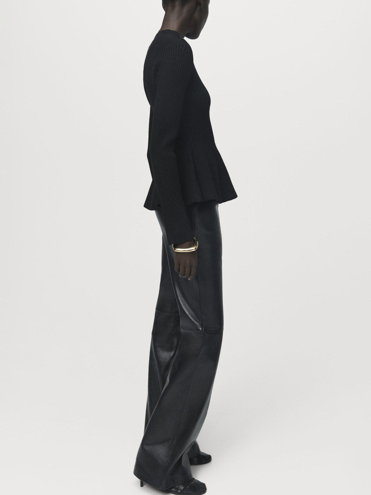 Product image 7 of 9, which shows Mango Ribbed Peplum Hem Jumper, Black, 6XL