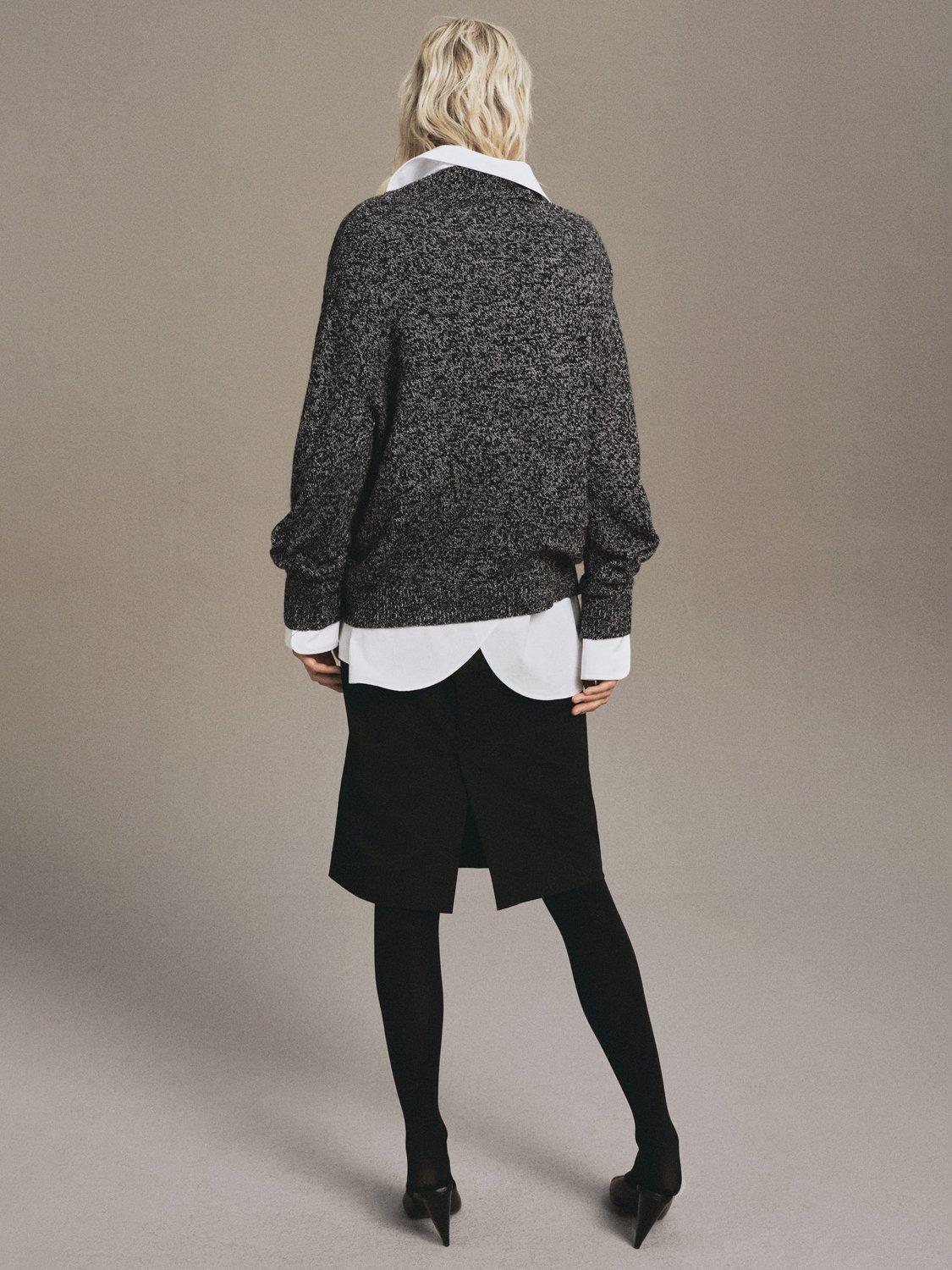 Product image 4 of 8, which shows Mango Moliv Heathered V-Neck Jumper, Black, S