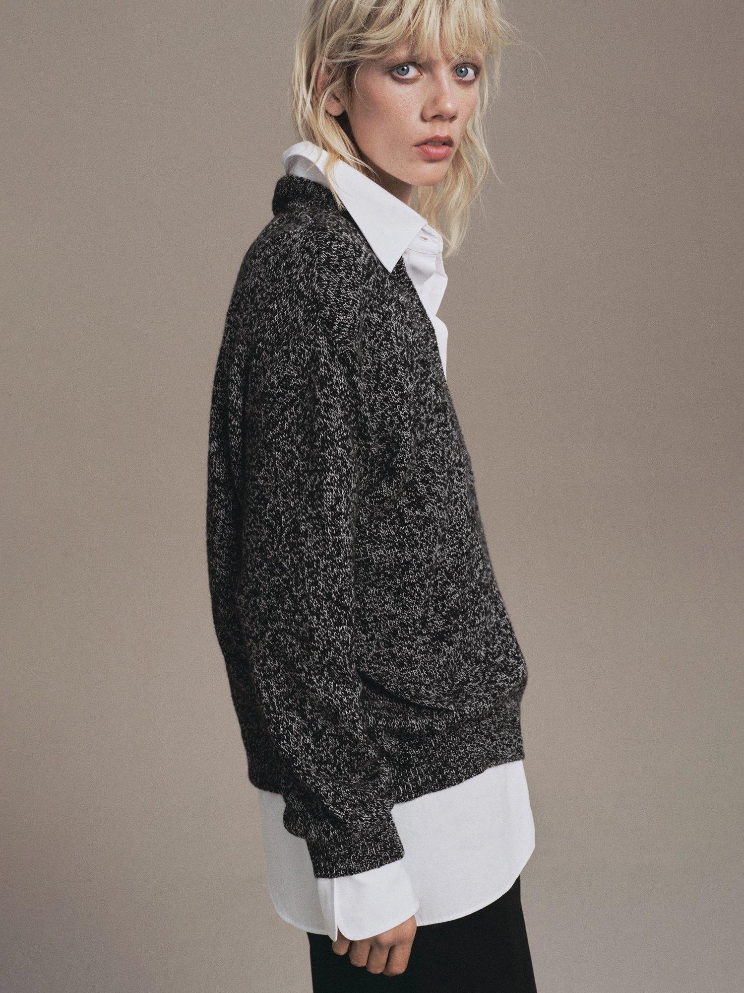 Product image 6 of 8, which shows Mango Moliv Heathered V-Neck Jumper, Black, S