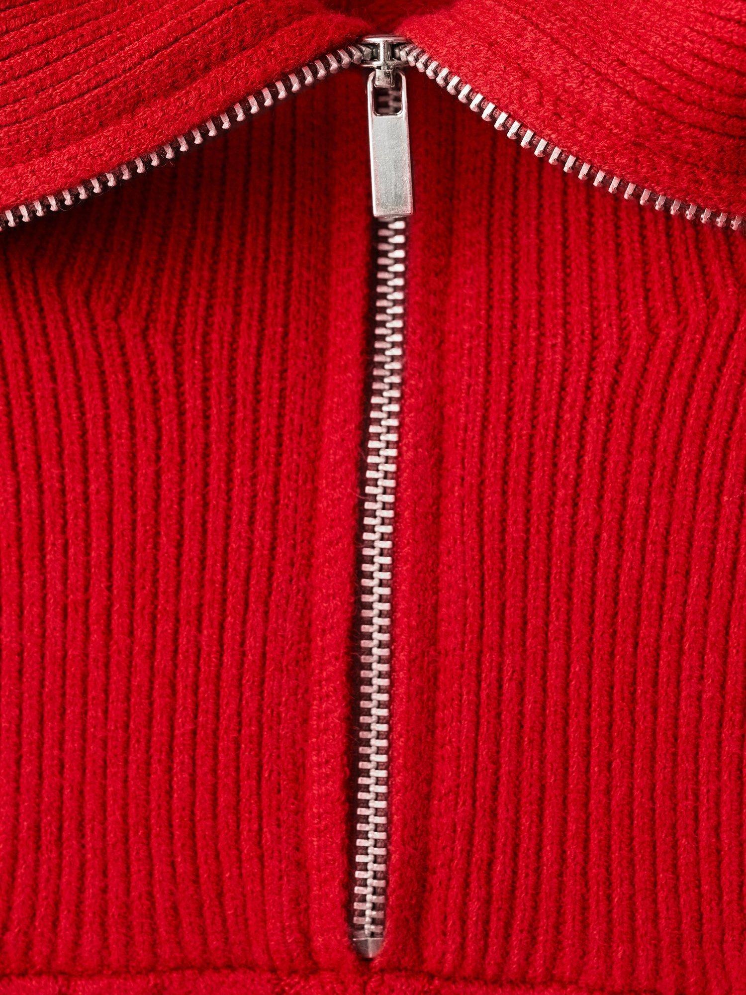 Product image 7 of 7, which shows Mango Ribraid Cable Knit Zip Jumper, Red, XS