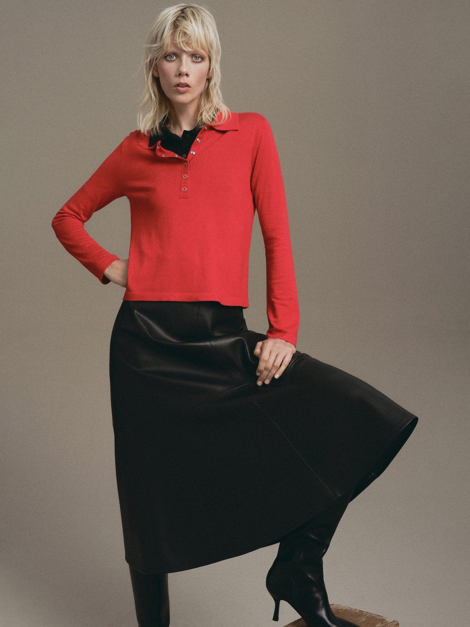 Product image 6 of 7, which shows Mango Titos Polo Neck Knit Top, Red, XXS