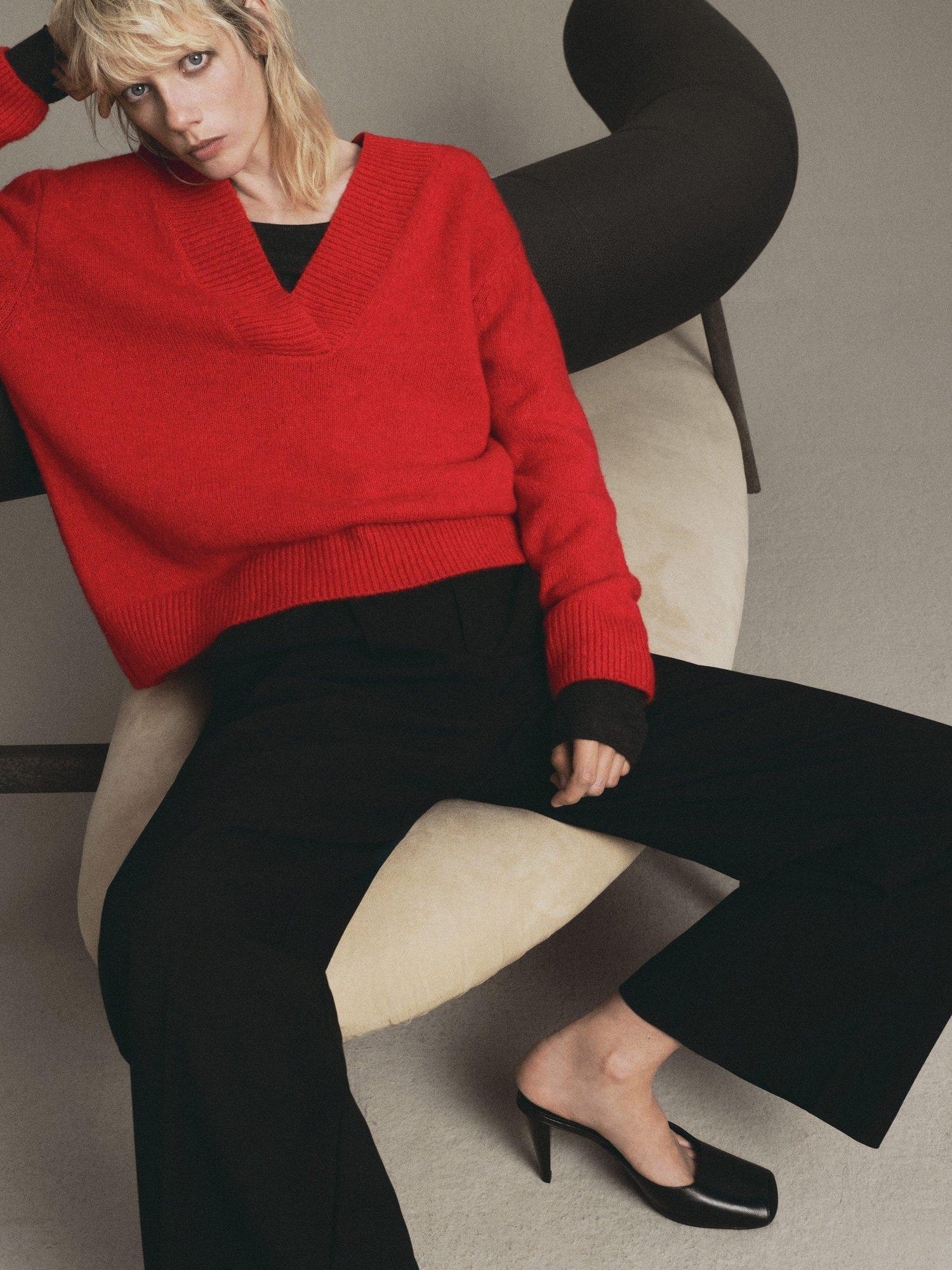 Product image 6 of 7, which shows Mango Tomatoe V Neck Jumper, Red, S