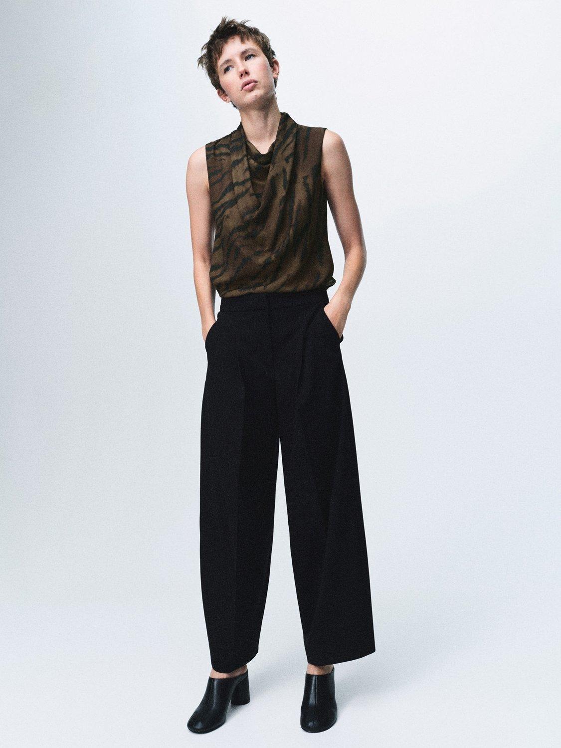 Product image 1 of 6, which shows Mango Greta Cowl Neck Sleeveless Blouse, Brown, 10