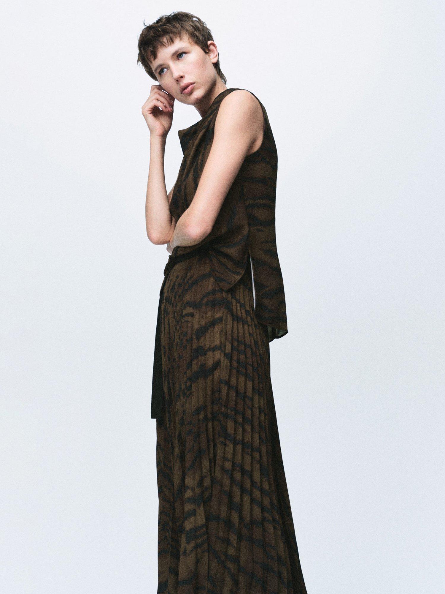 Product image 2 of 6, which shows Mango Greta Cowl Neck Sleeveless Blouse, Brown, 10