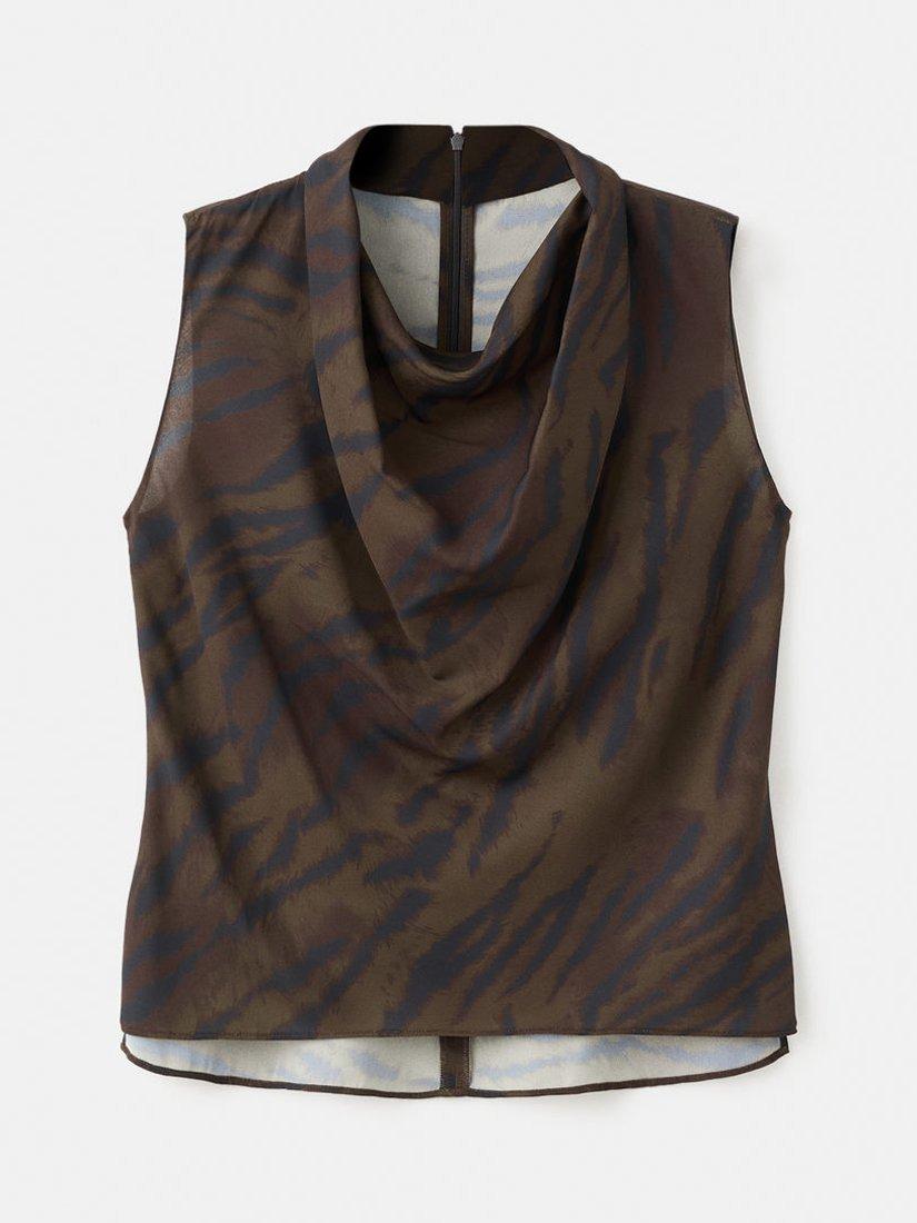 Product image 3 of 6, which shows Mango Greta Cowl Neck Sleeveless Blouse, Brown, 10