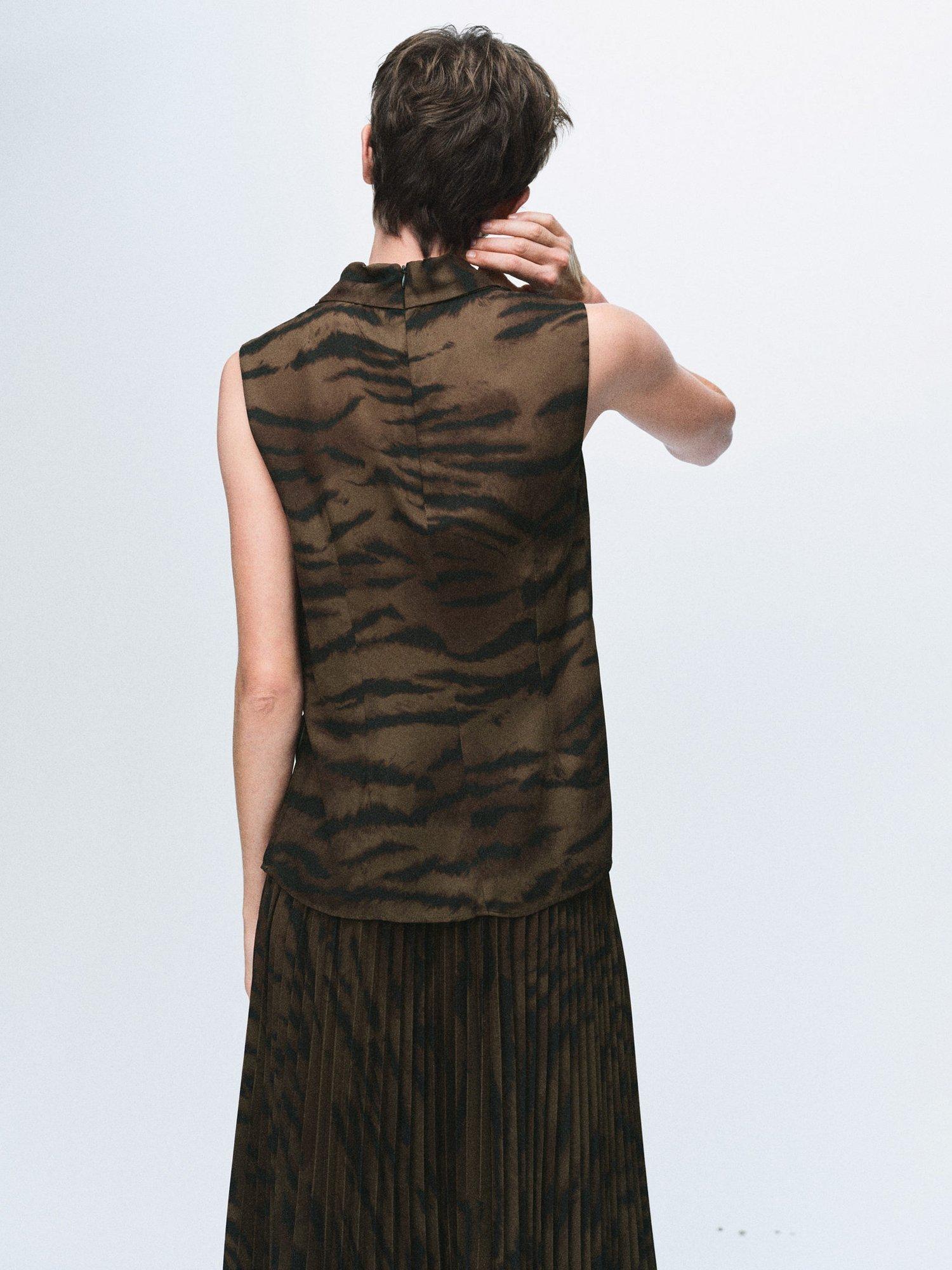 Product image 4 of 6, which shows Mango Greta Cowl Neck Sleeveless Blouse, Brown, 10