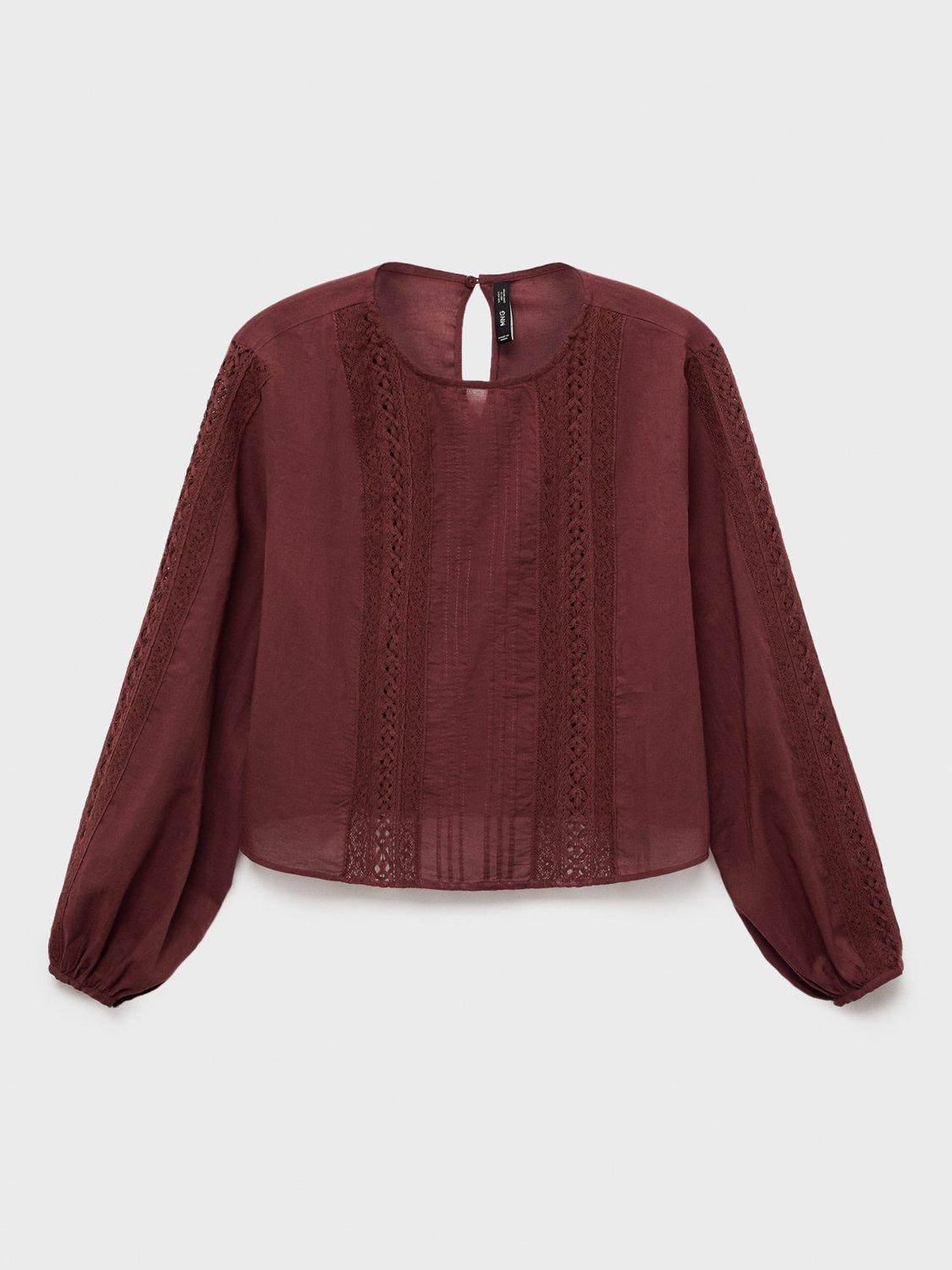 Product image 3 of 7, which shows Mango Peony Embroidered Top, Dark Red, 10