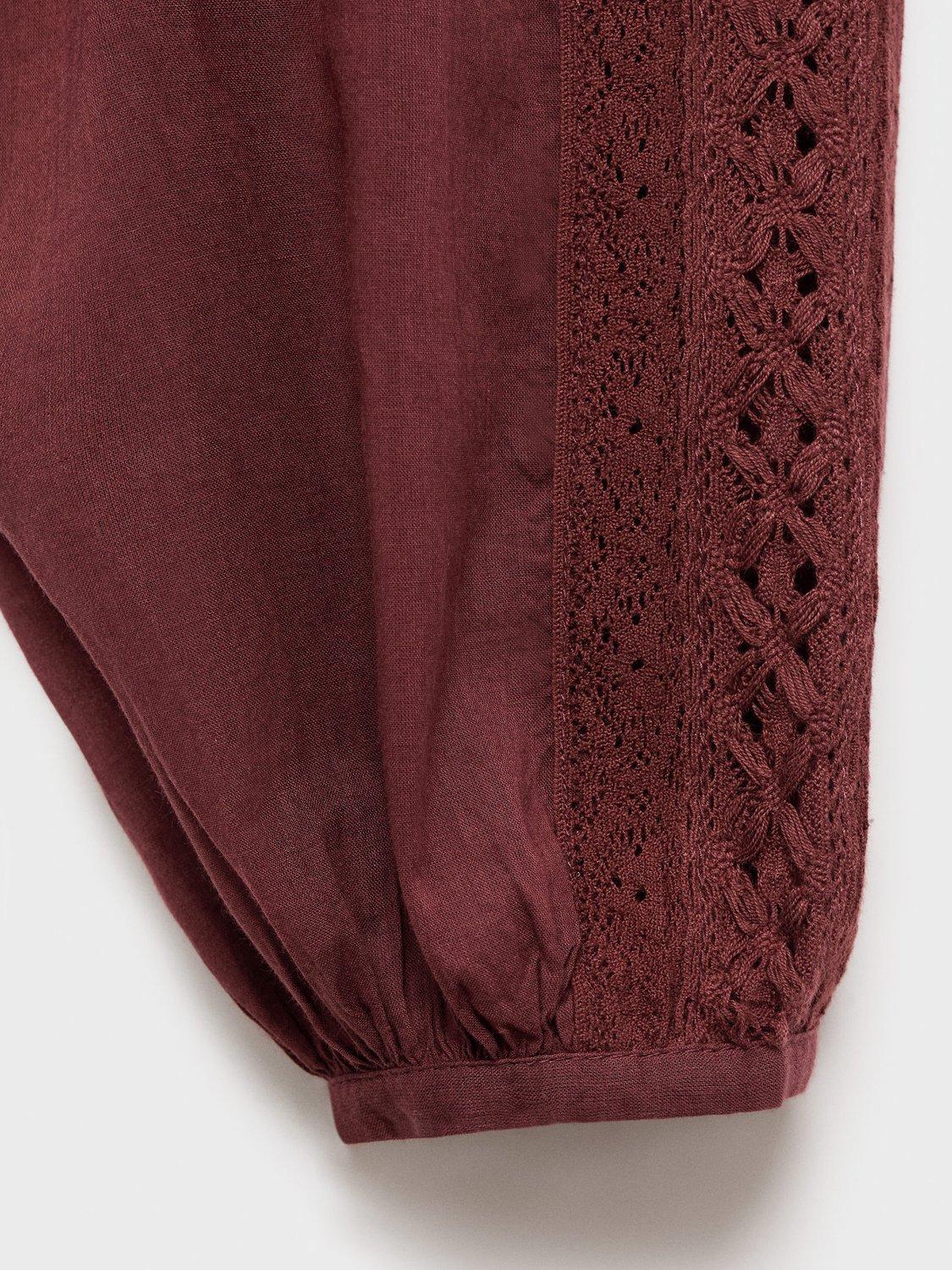 Product image 5 of 7, which shows Mango Peony Embroidered Top, Dark Red, 10