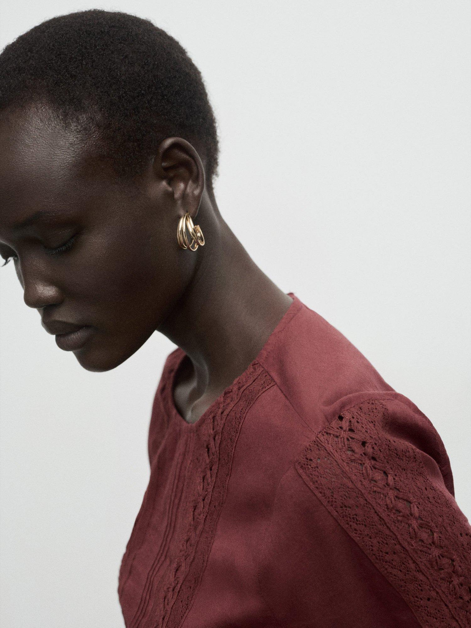 Product image 6 of 7, which shows Mango Peony Embroidered Top, Dark Red, 10