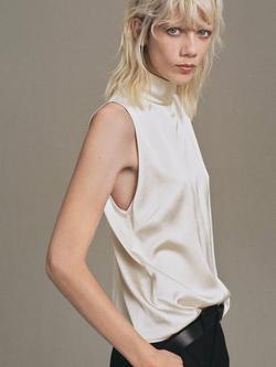 Mango Stonak High Neck Satin Top, Light Beige