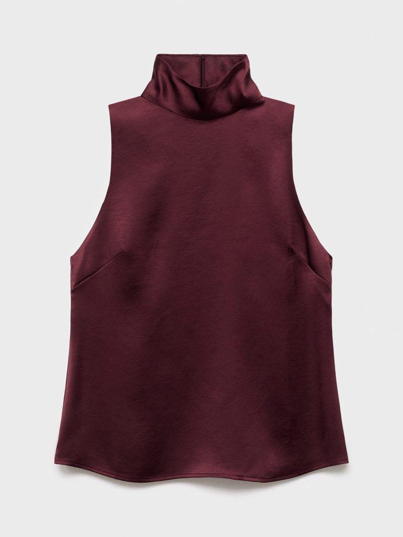 Product image 3 of 9, which shows Mango Stonak High Neck Satin Top, Dark Red, 24