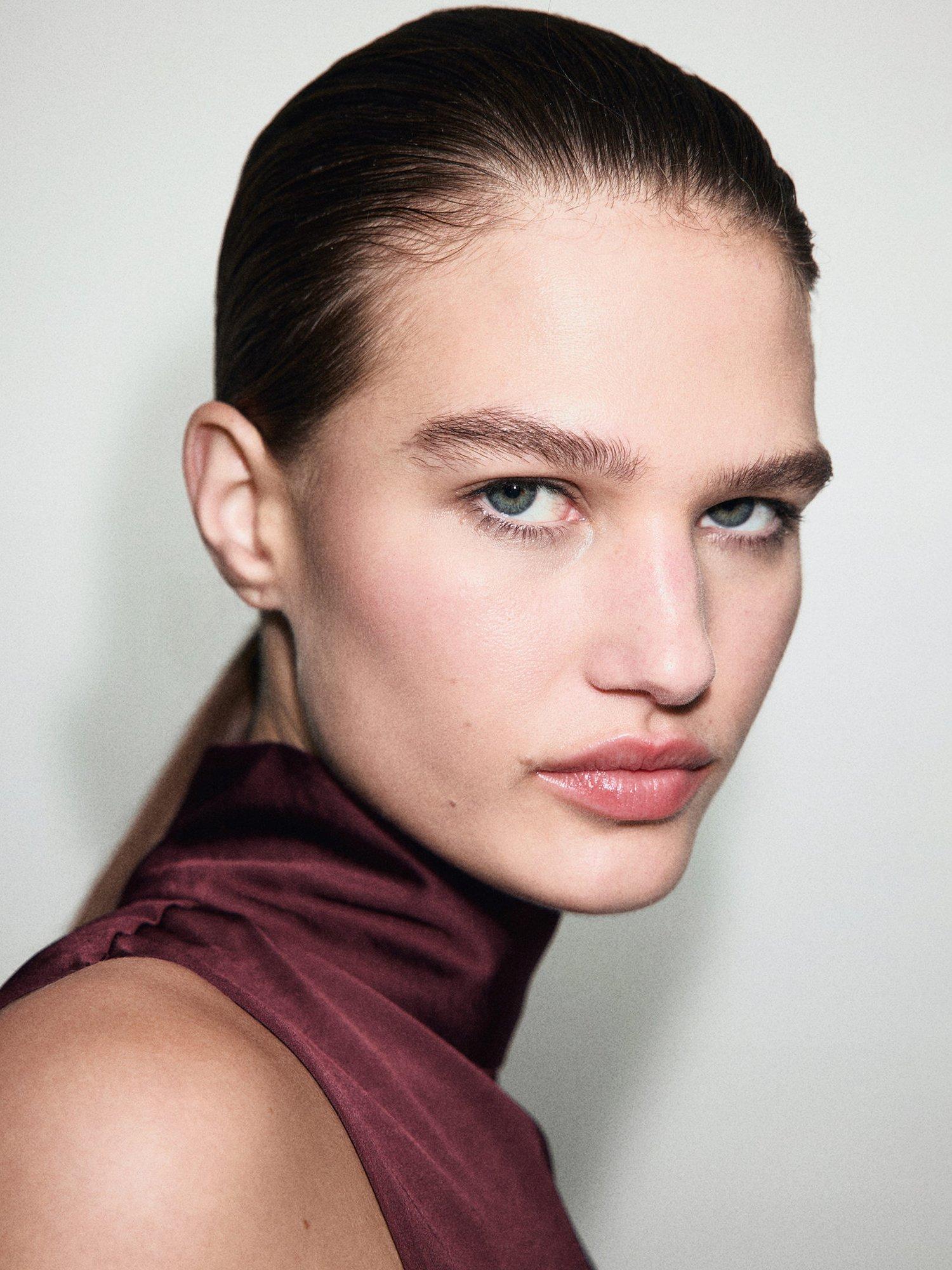 Product image 6 of 9, which shows Mango Stonak High Neck Satin Top, Dark Red, 24