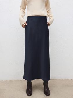 Mango Mia Satin Midi Skirt, Navy, Navy