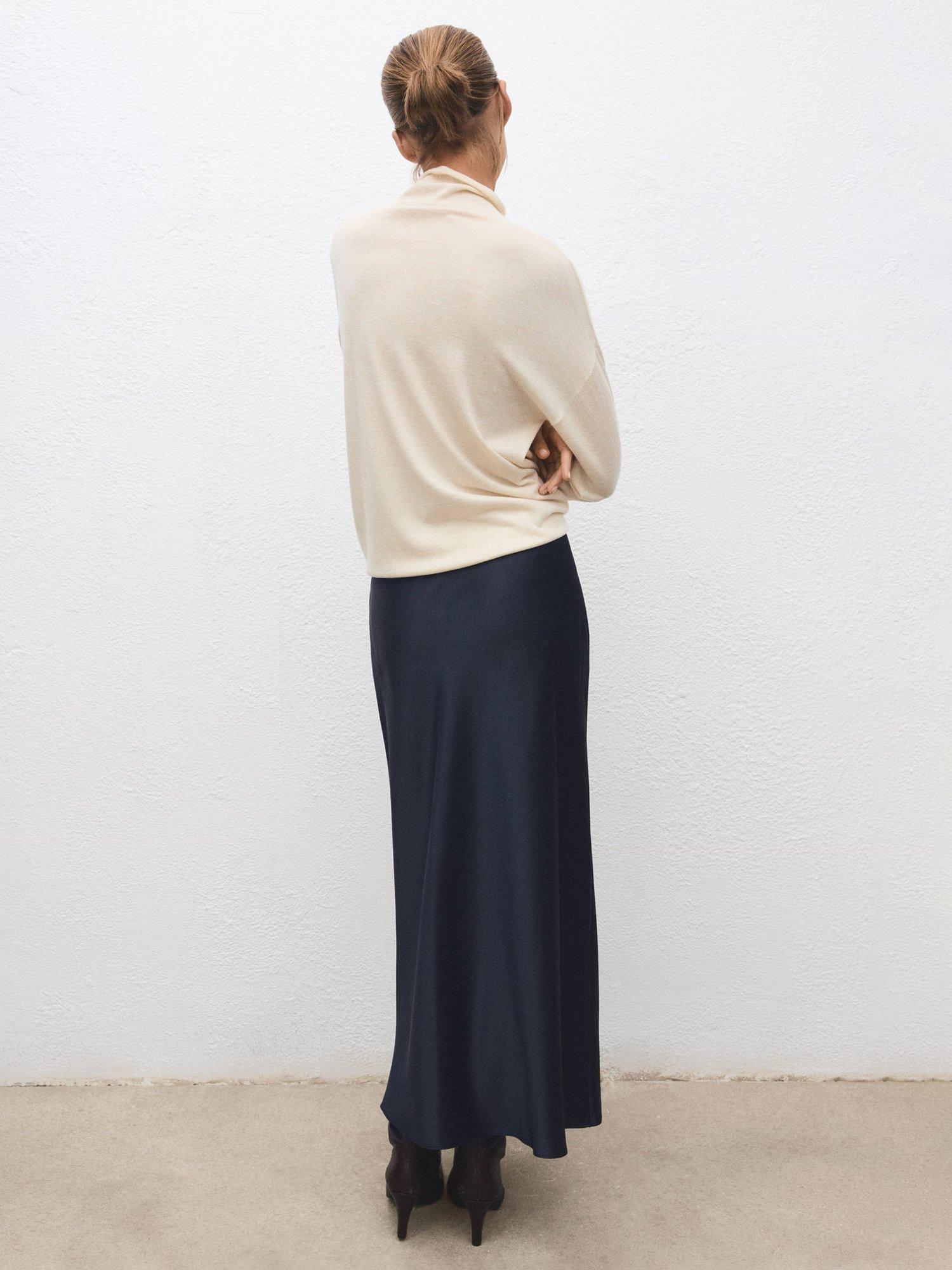 Product image 4 of 9, which shows Mango Mia Satin Midi Skirt, Navy, S