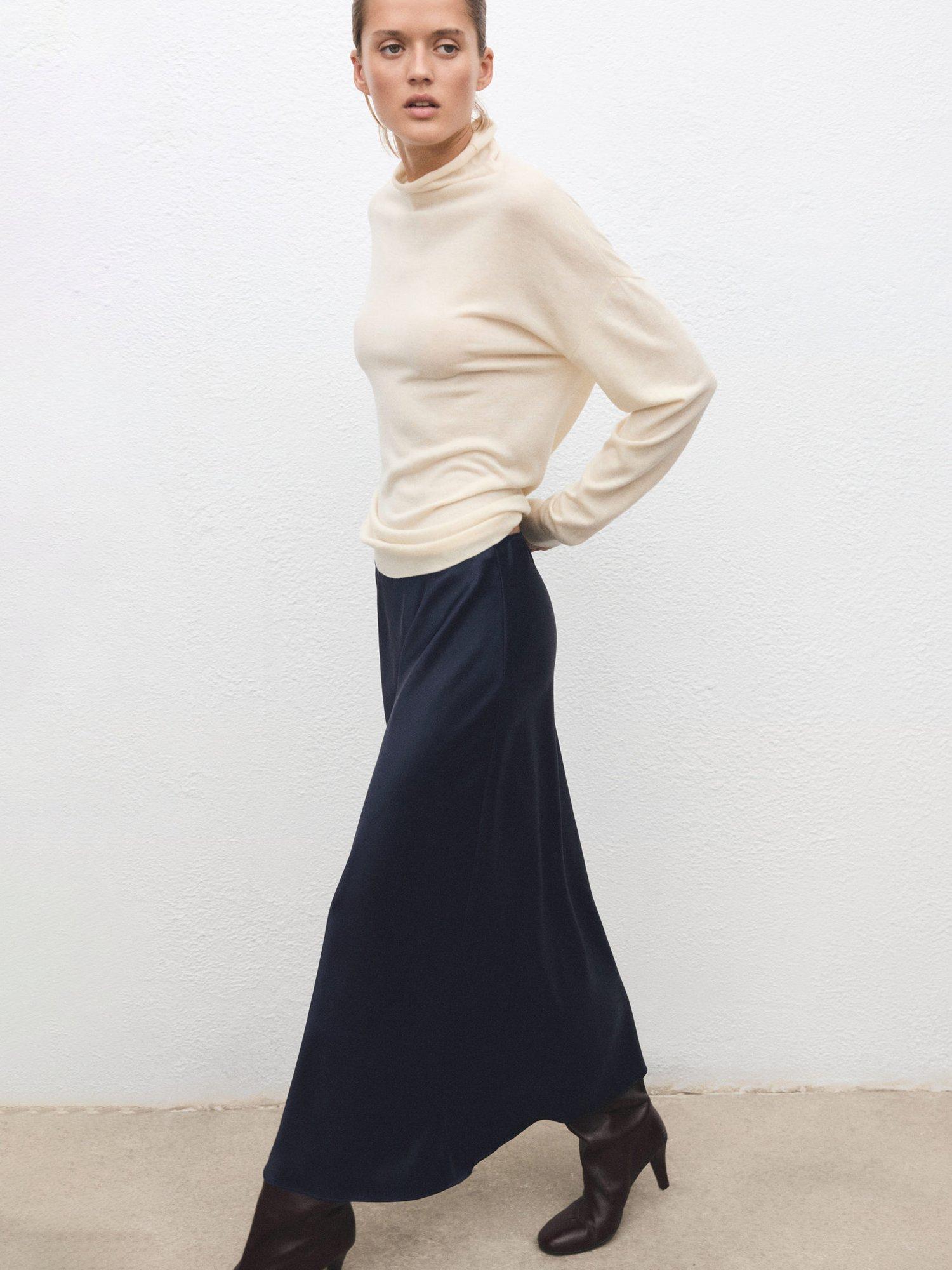 Product image 6 of 9, which shows Mango Mia Satin Midi Skirt, Navy, S