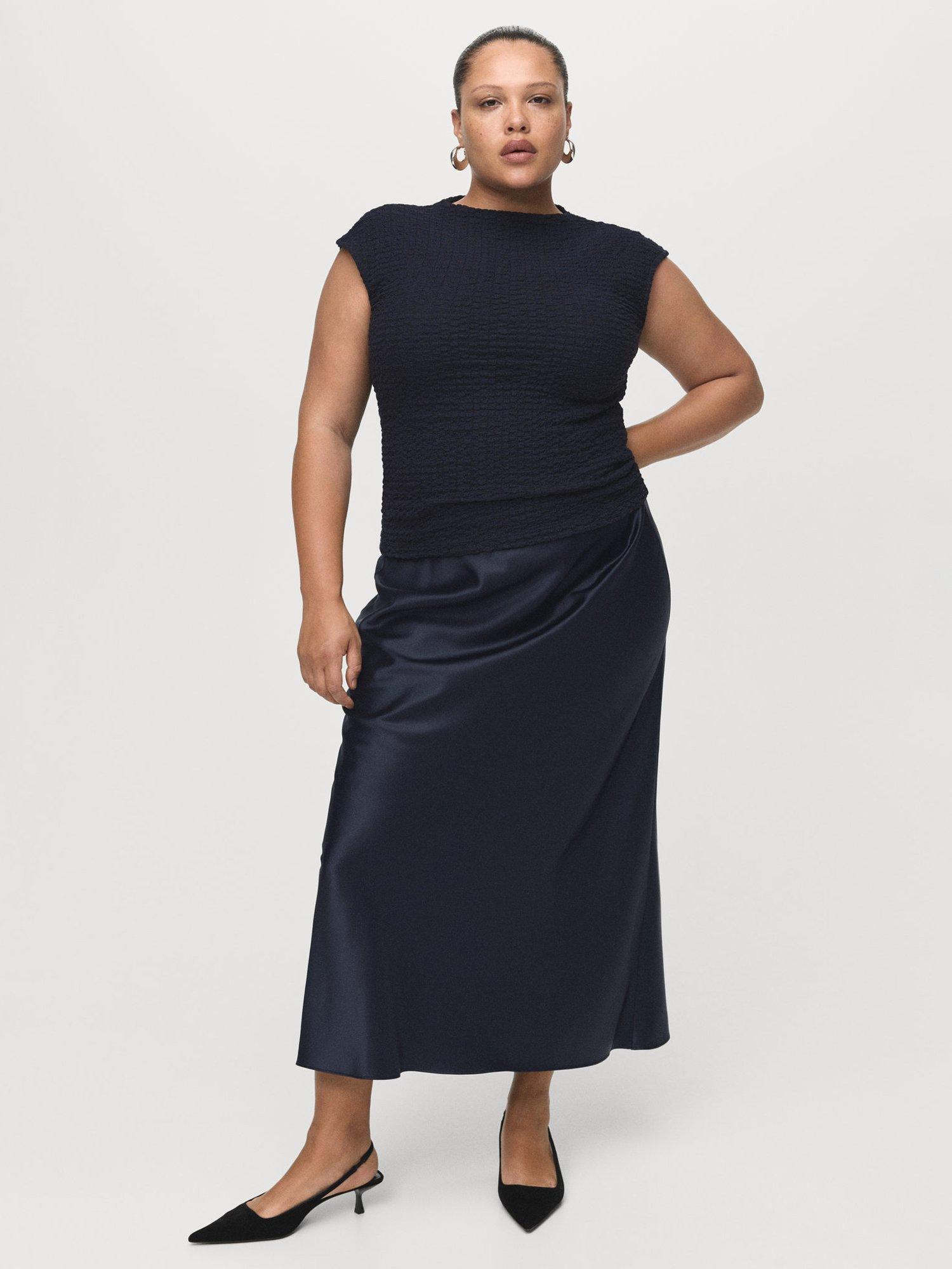Product image 8 of 9, which shows Mango Mia Satin Midi Skirt, Navy, S