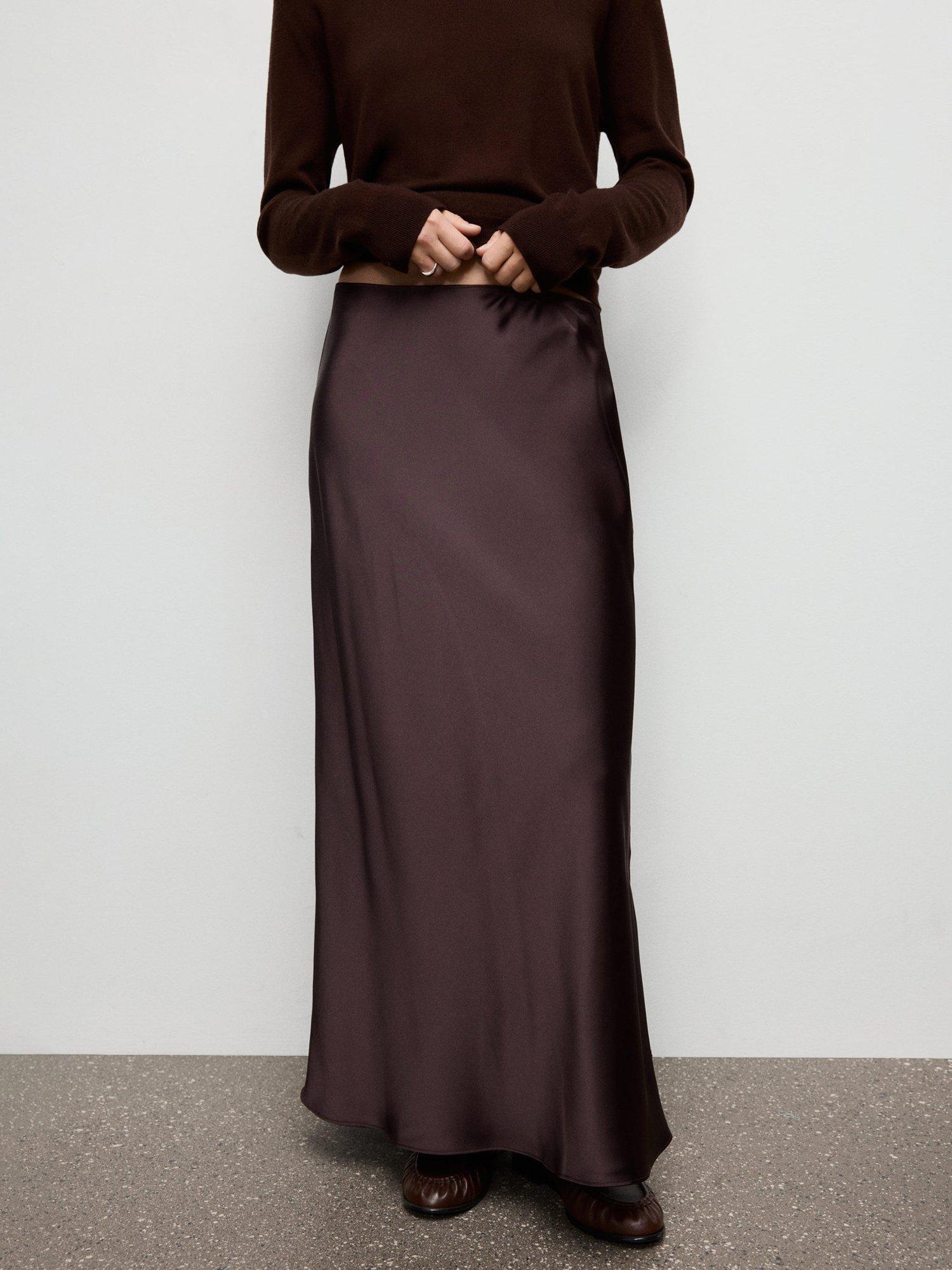 Mango Mia Satin Maxi Skirt, Dark Purple