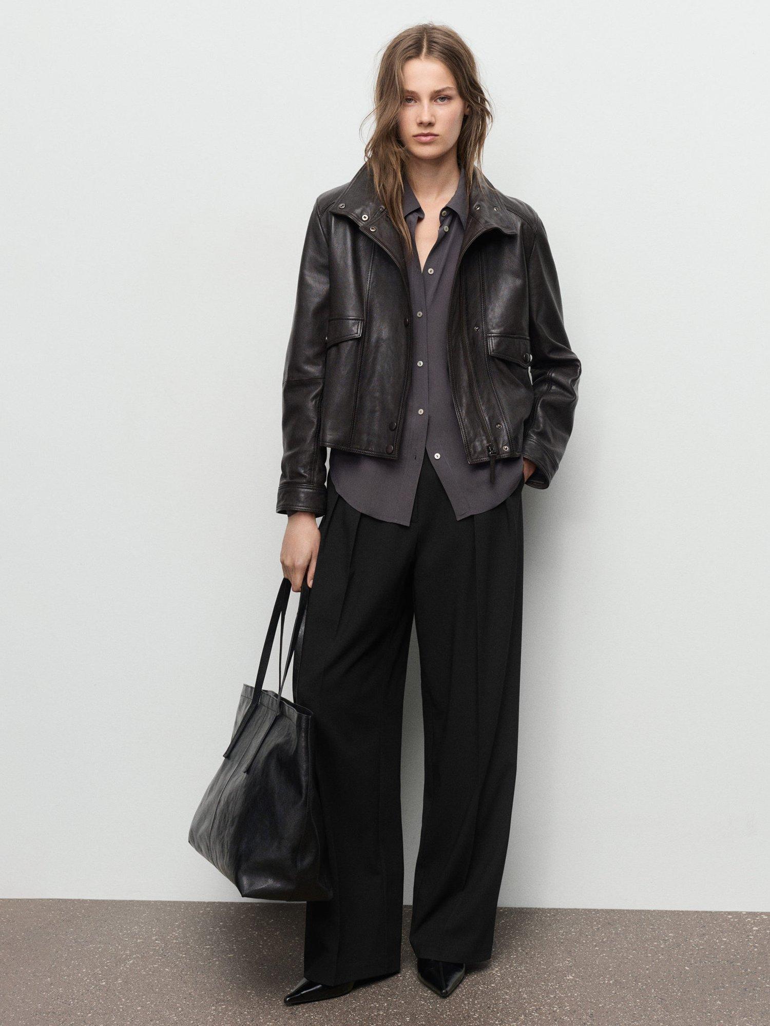 Product image 1 of 7, which shows Mango Gabi Wide Leg Trousers, Black, 6