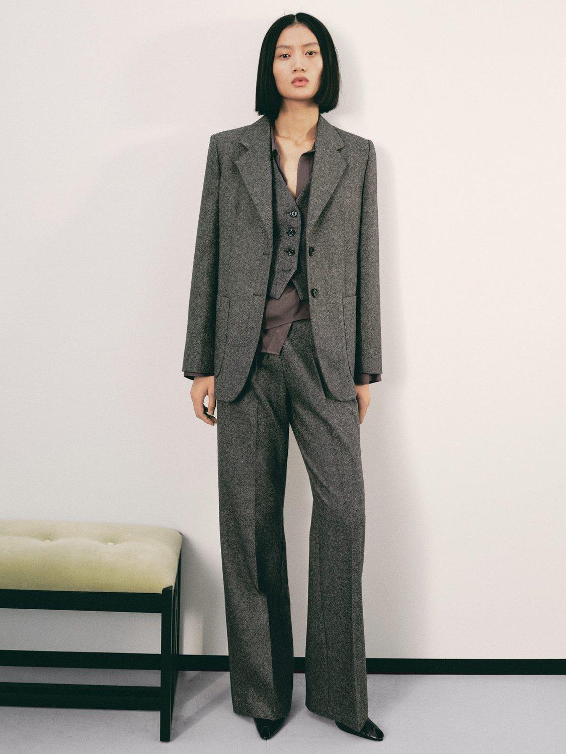 Product image 1 of 7, which shows Mango Piper Speckled Wool Rich Trousers, Grey, 6