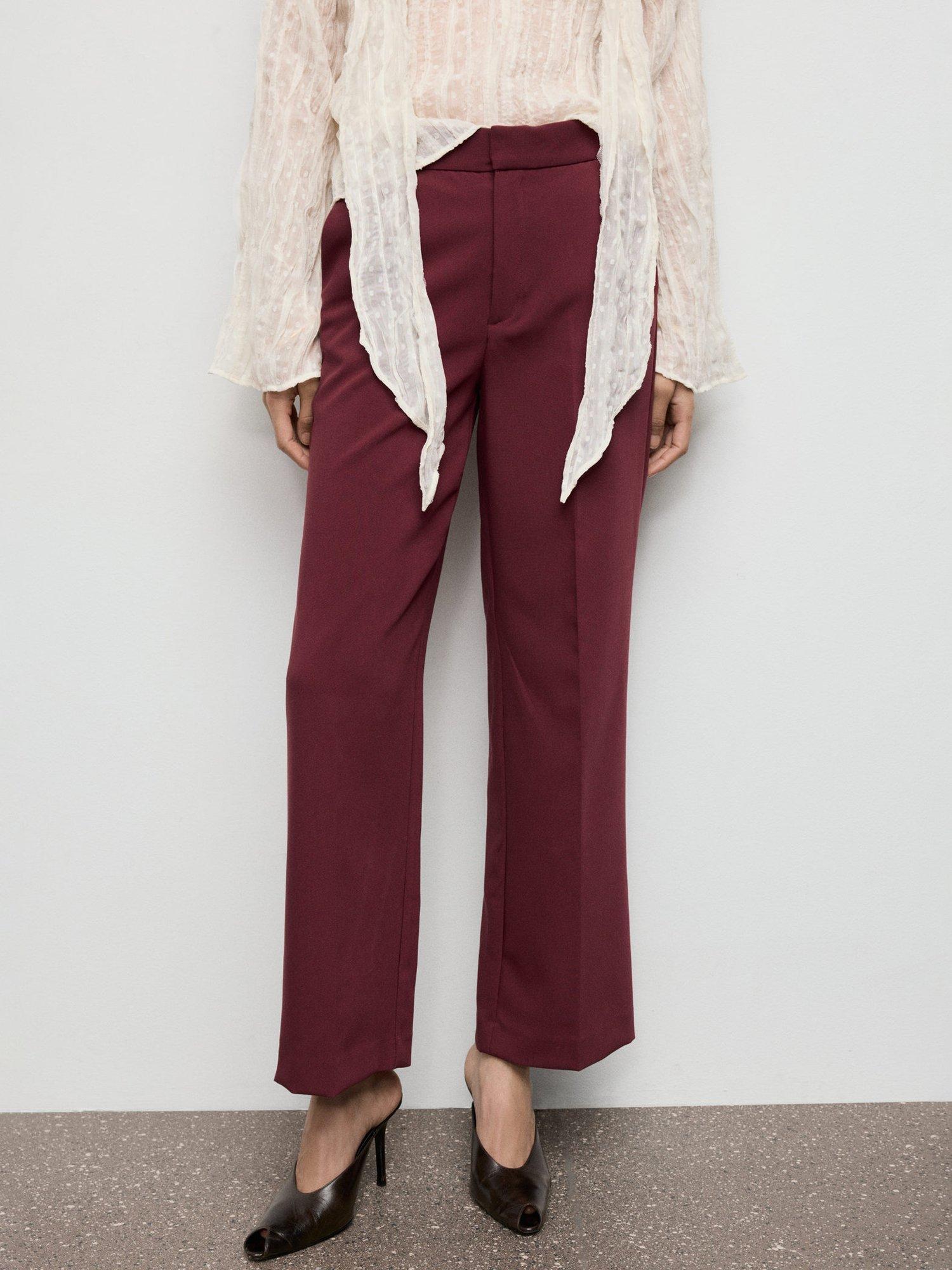 Product image 1 of 8, which shows Mango Pol High Rise Tailored Trousers, Dark Red, 8