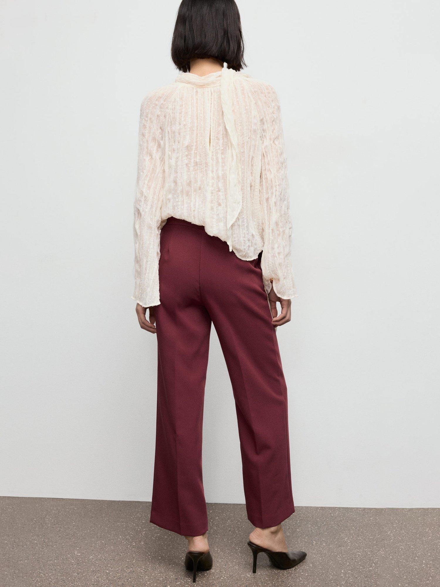 Product image 4 of 8, which shows Mango Pol High Rise Tailored Trousers, Dark Red, 8