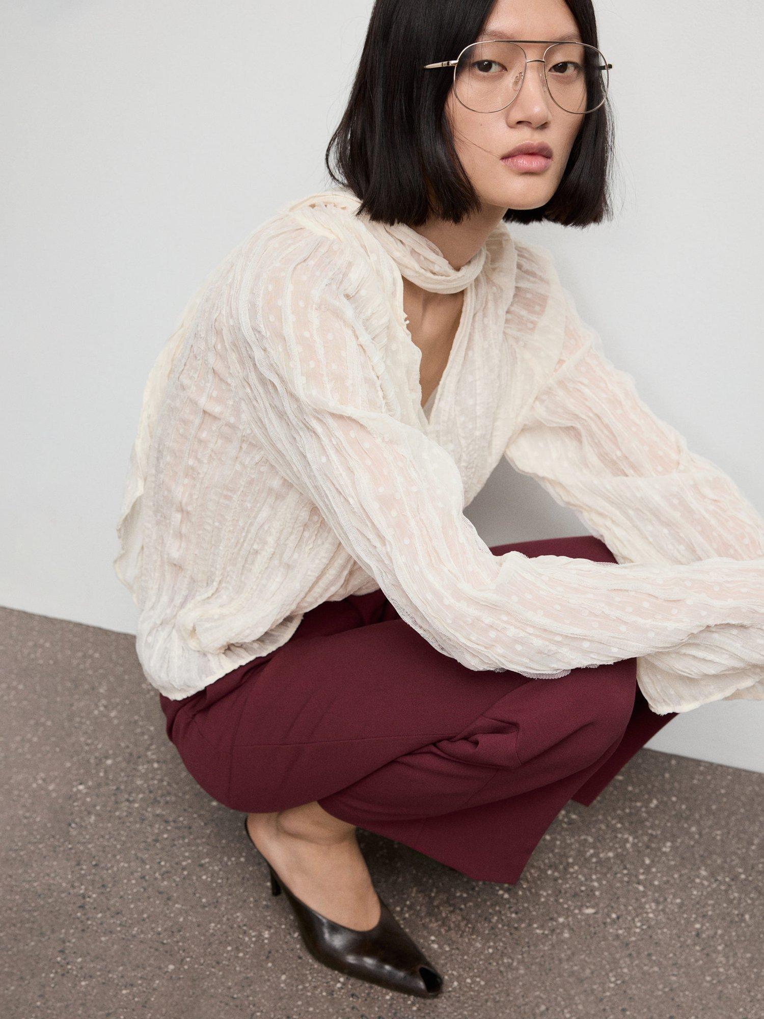 Product image 6 of 8, which shows Mango Pol High Rise Tailored Trousers, Dark Red, 8