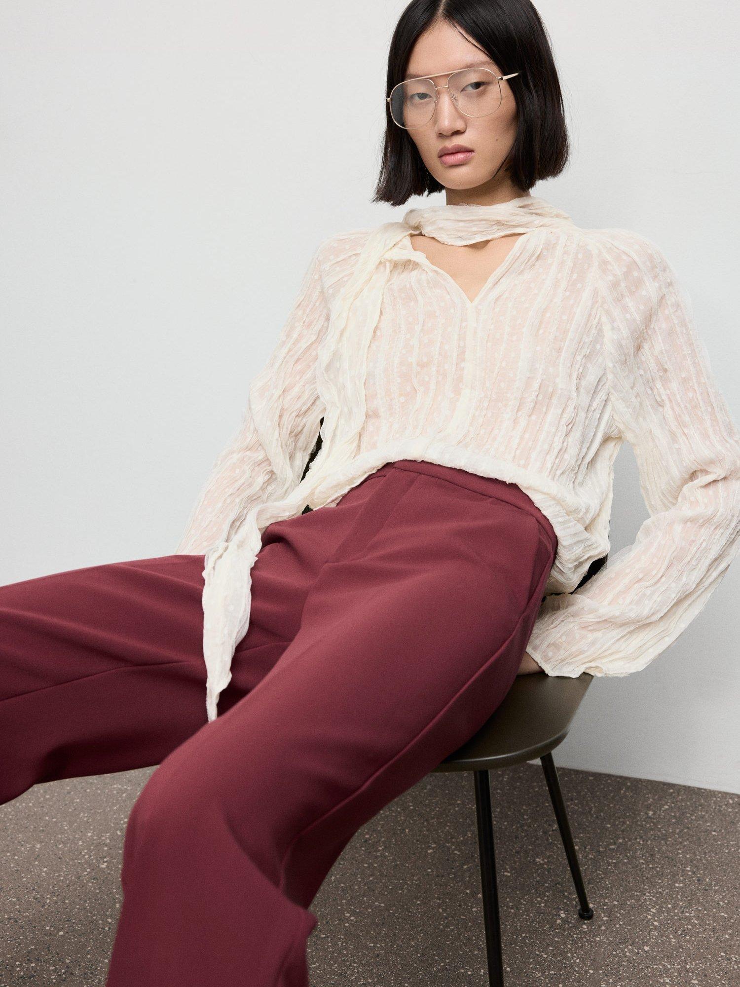 Product image 7 of 8, which shows Mango Pol High Rise Tailored Trousers, Dark Red, 8