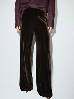 Mango Xenphant Velvet Wide Leg Trousers, Brown, Brown