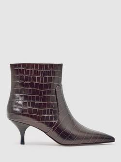 Reiss Pippa Leather Kitten Heel Ankle Boots, Burgundy, Burgundy