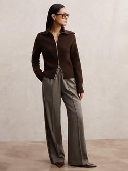 Reiss Ruby Pure Wool Cardigan, Chocolate Brown, Chocolate Brown