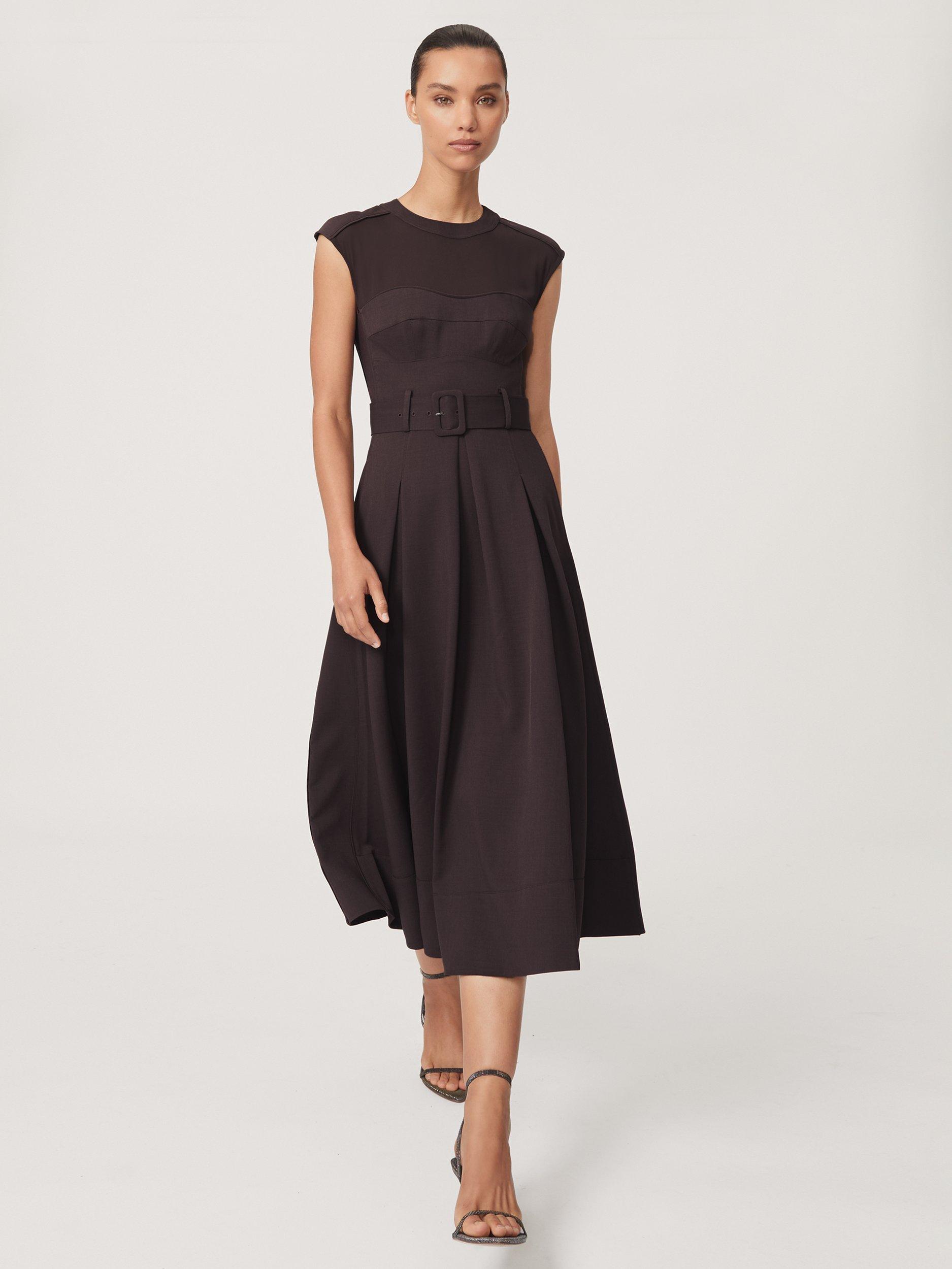 Reiss Ava Pleated Midi Dress, Burgundy