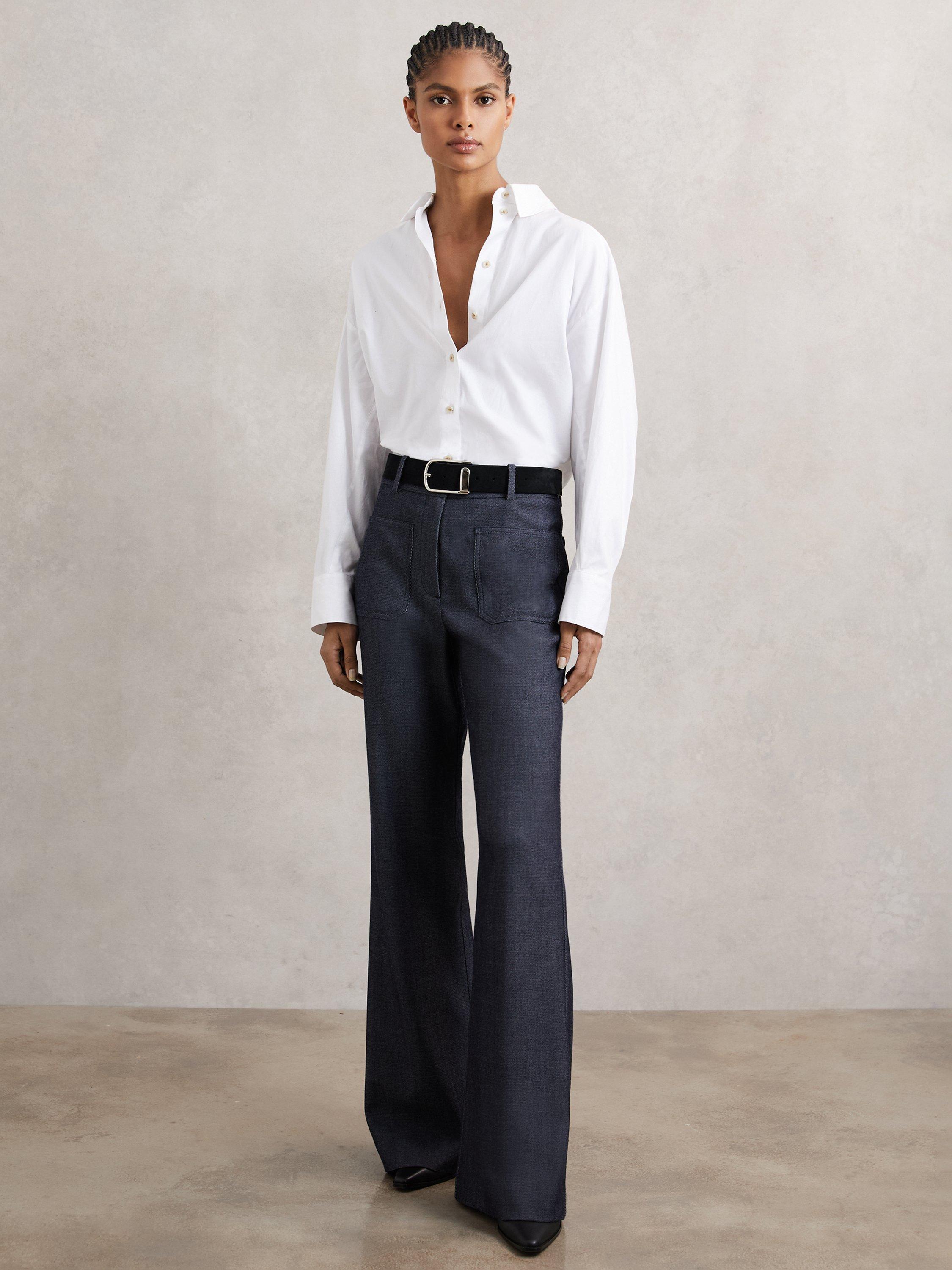 Reiss Petite Uma Wool Blend Trousers, Blue