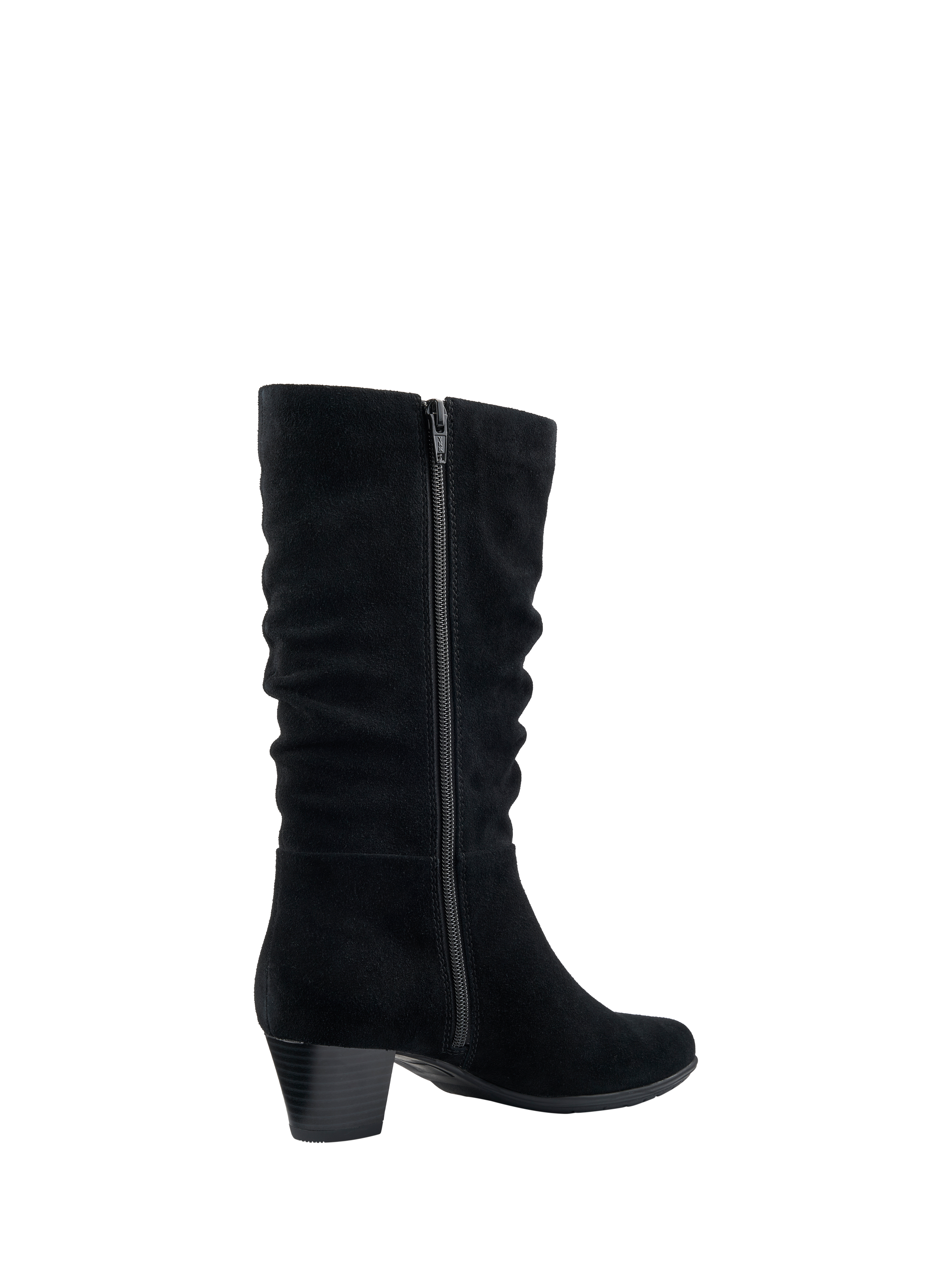Product image 4 of 5, which shows Hotter Sloane Suede Block Heel Calf Boots, Black, 3S