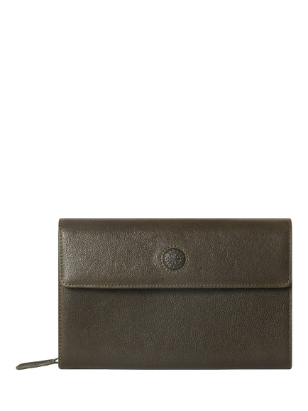 OSPREY LONDON Compass Leather Travel Organiser, Dark Olive, Dark Olive