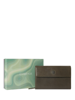 OSPREY LONDON Compass Leather Travel Organiser, Dark Olive - view 2, Dark Olive