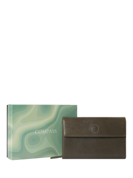 OSPREY LONDON Compass Leather Travel Organiser, Dark Olive - view 2, Dark Olive