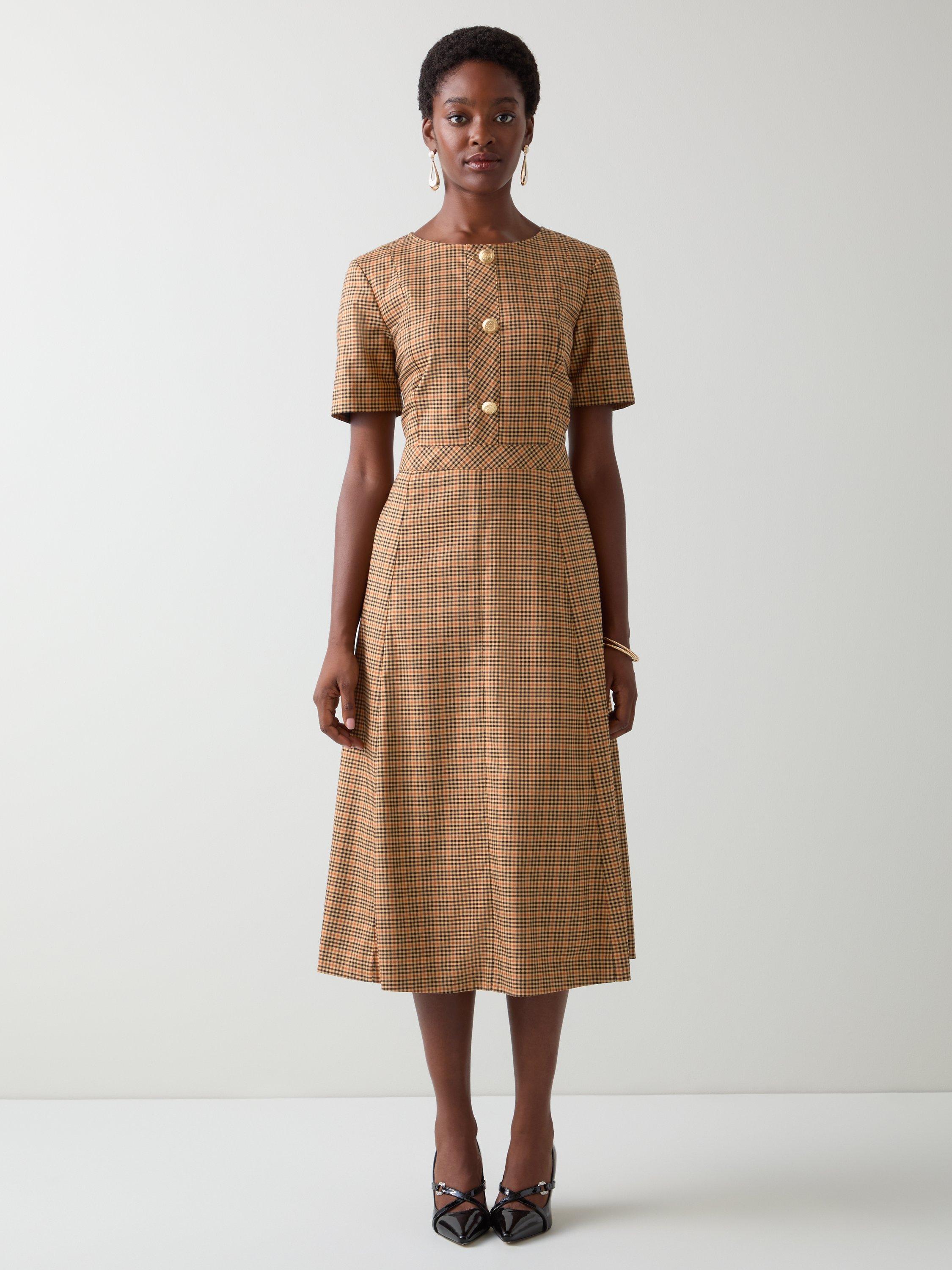 L.K.Bennett Julia Check Dress, Mul-brown