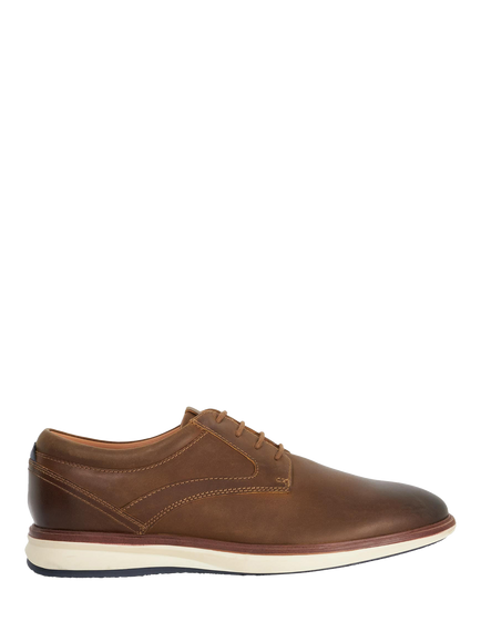 Dune London Brydon Leather Wide Fit Lace-Up Trainers, Brown