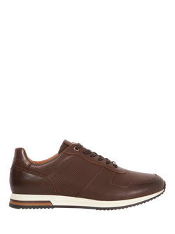 Dune London Trilogy Wide Fit Leather Trainers, Brown