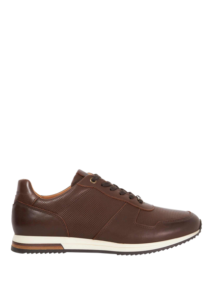 Dune London Trilogy Wide Fit Leather Trainers, Brown