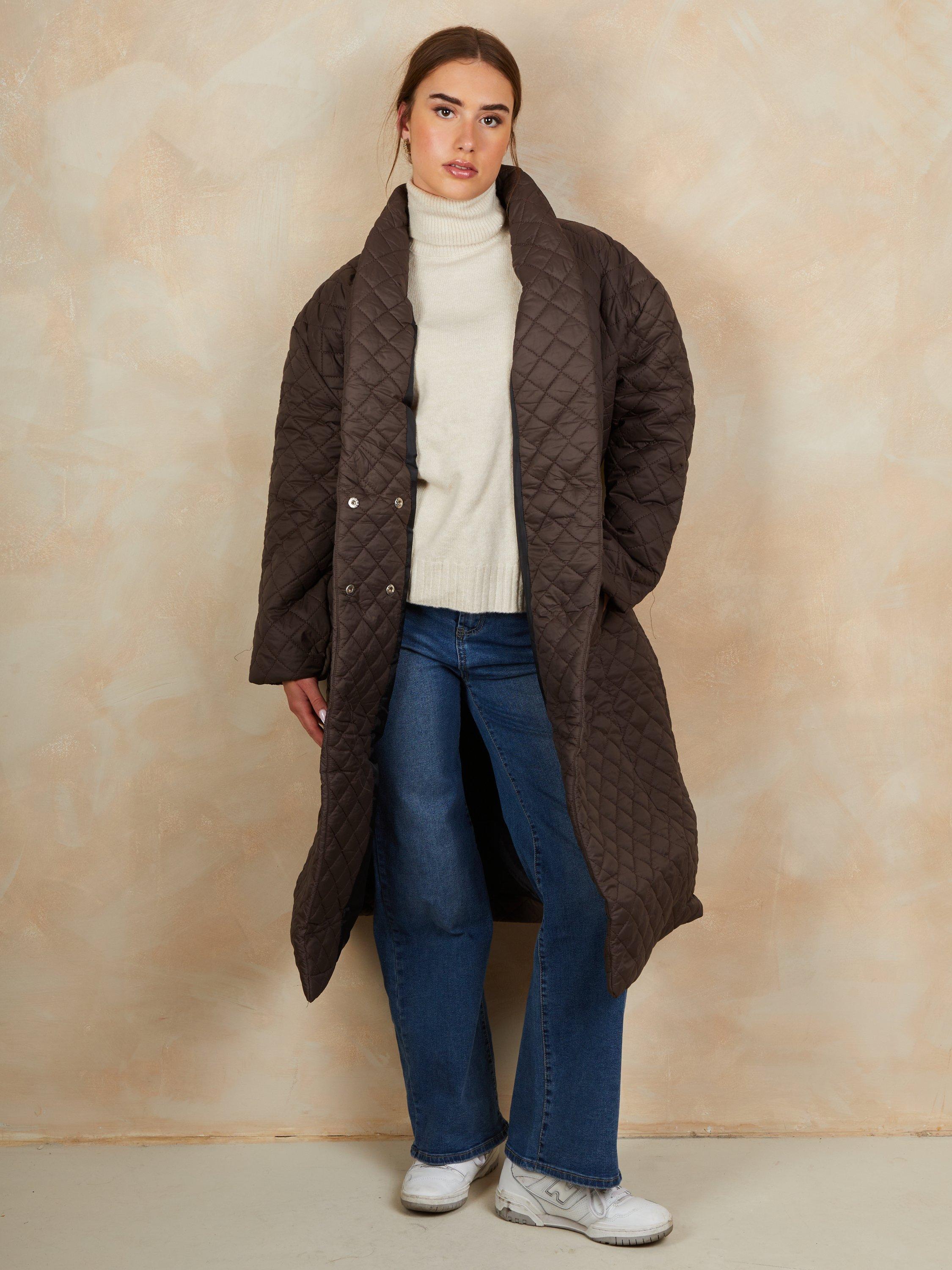 Product image 3 of 4, which shows Chi Chi London Belted Quilted Long Coat, Brown, 6