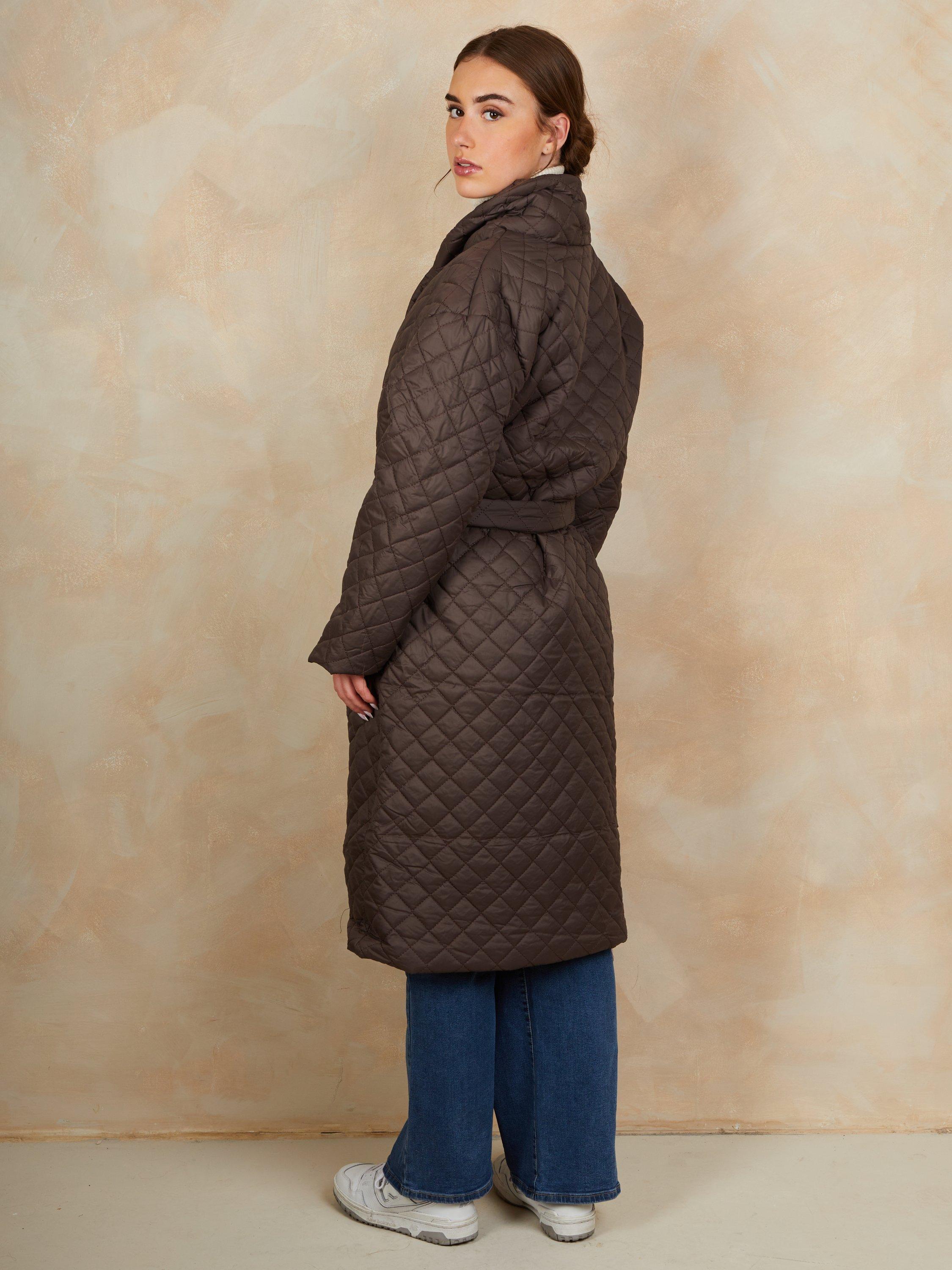 Product image 4 of 4, which shows Chi Chi London Belted Quilted Long Coat, Brown, 6