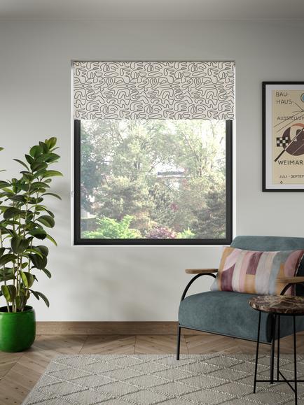 John Lewis Scribble Blackout Rollar Blind, Black/Putty - view 2, Black/Putty