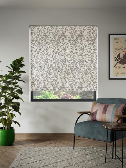 John Lewis Scribble Blackout Rollar Blind, Black/Putty, Black/Putty