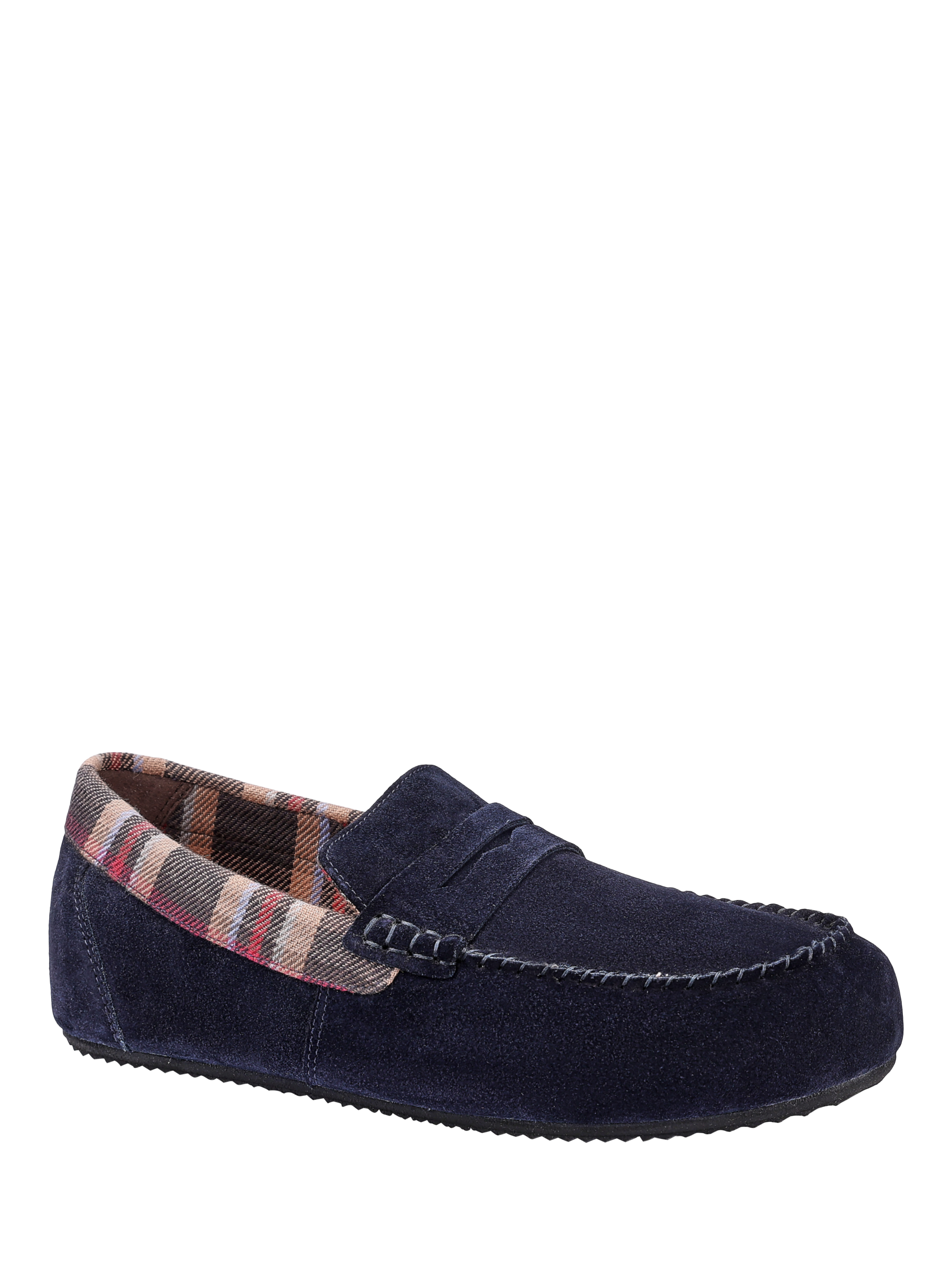 Product image 2 of 5, which shows Hotter Solace Suede Loafer Slippers, Navy, 6