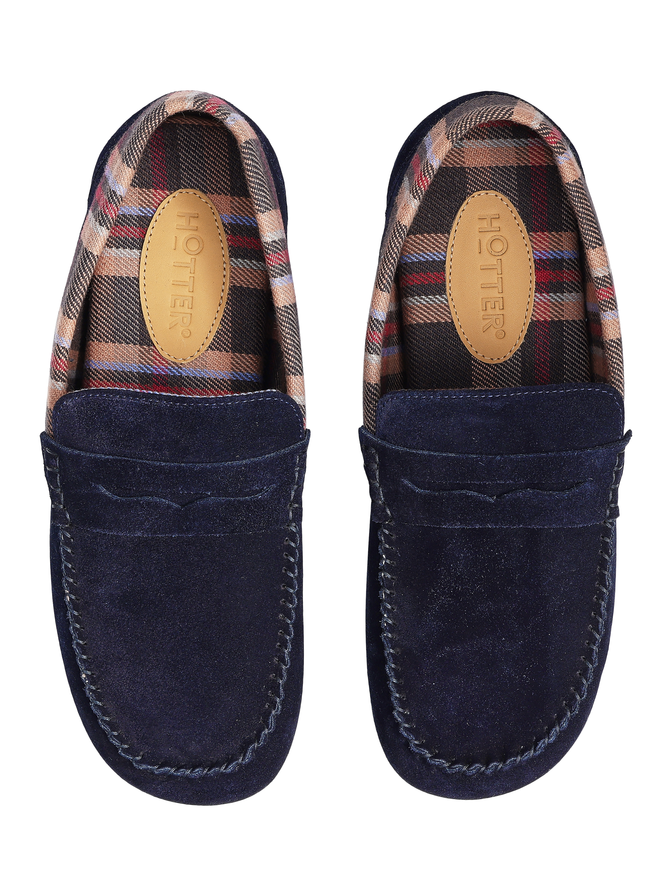 Product image 3 of 5, which shows Hotter Solace Suede Loafer Slippers, Navy, 6