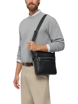 Geox Arnoux Leather Messenger Bag, Black - view 2, Black