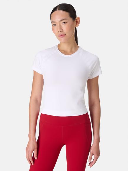 Sweaty Betty Athlete Crop Seamless Workout T-Shirt , White, White