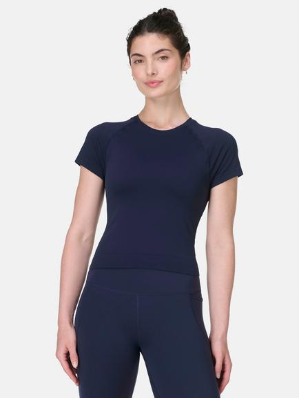 Sweaty Betty Athlete Crop Seamless Workout T-Shirt, Navy Blue, Navy Blue