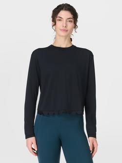Sweaty Betty Breathe Easy Scallop Long Sleeve Top, Black, Black